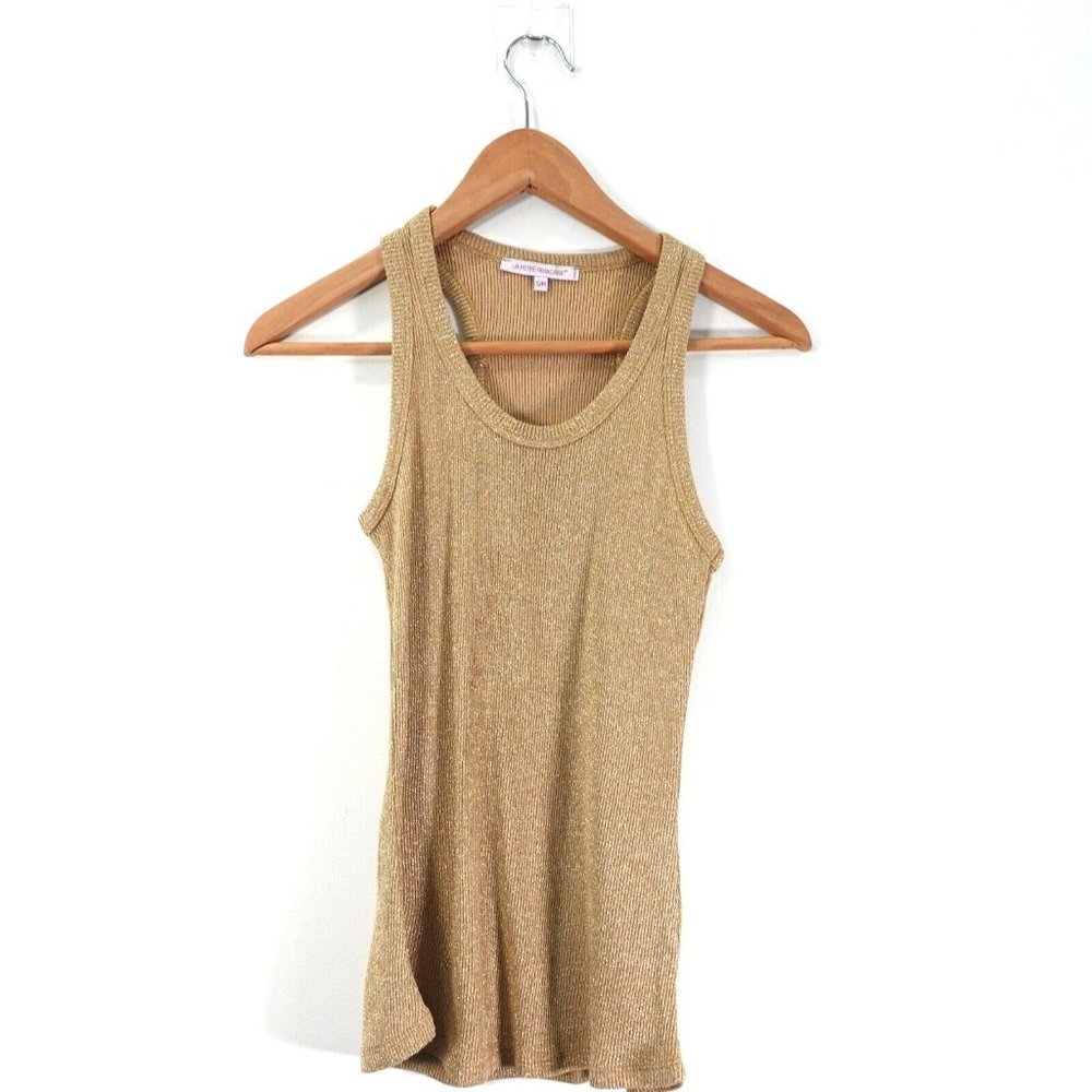 LA PETITE Francaise Top Small Nude Tank Knit Ribbed Metallic Parisian FRANCE